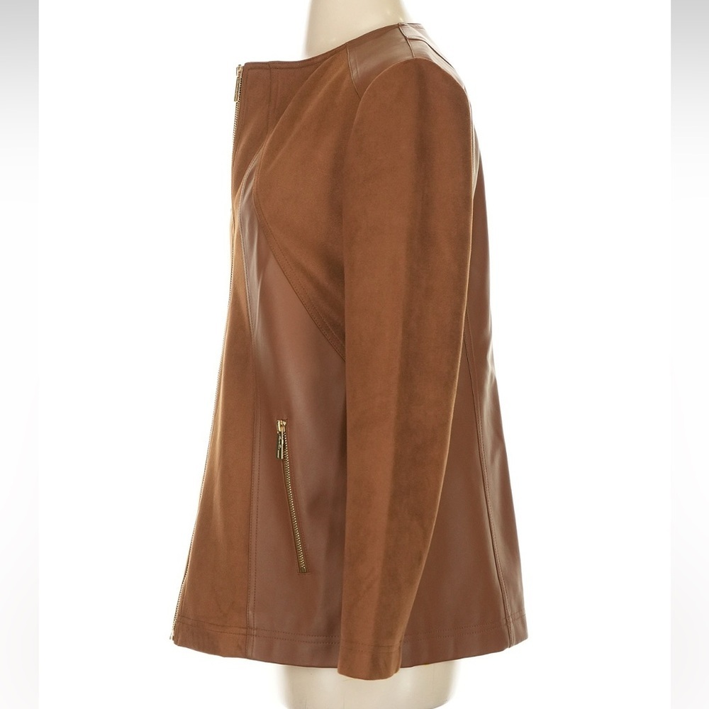 Kenneth Cole Women’s Tobacco Brown Faux Leather Suede Jacket Full Zip Size Small - Picture 3 of 8